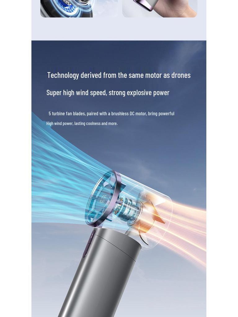 100-Speed USB Rechargeable Bladeless Handheld Fan with Stepless Control