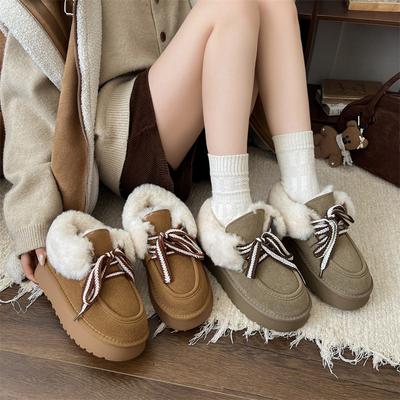 Women's Fashion Lightweight Height-enhancing Soft Sole Winter Warm Fur One Snow Boots Velvet Lined Non-slip Casual Sports Cotton Boots