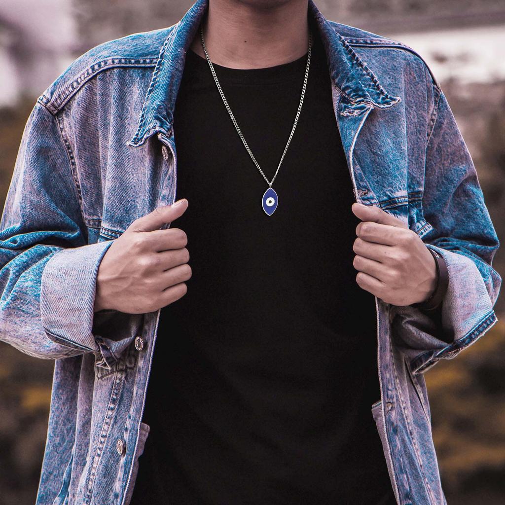 Böser Blauer Auge Anhänger Halskette für Männer Edelstahl Oval Glücksbringer Augen Halskette Persönlichkeit Mode Schmuck Geschenk Großhandel