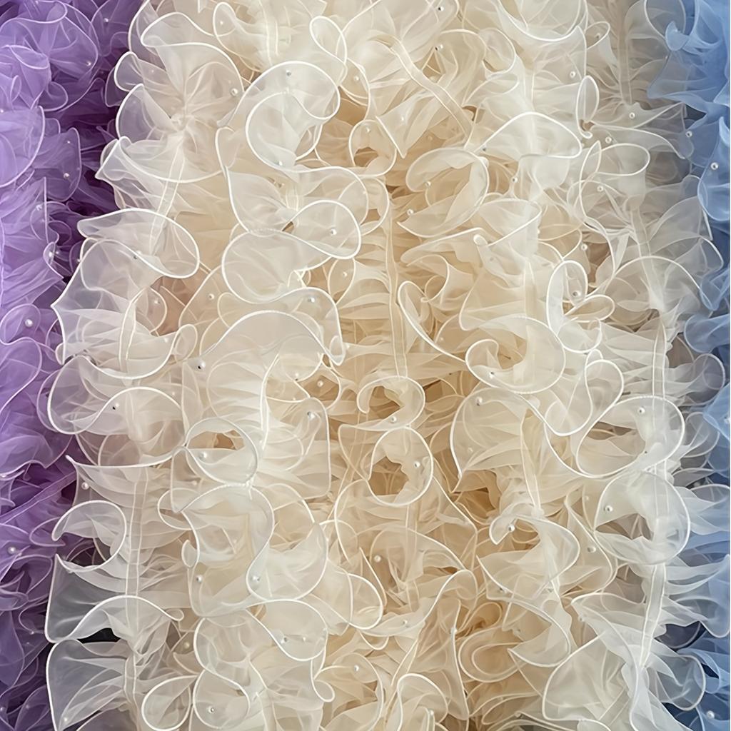 1roll 78.74inch 4.72inch Dense Pleated Beaded Snow Yarn Lace Ribbon Floral Packaging Ribbon Bouquet Ribbon Shiny Pearl Wave Gauze Ribbon