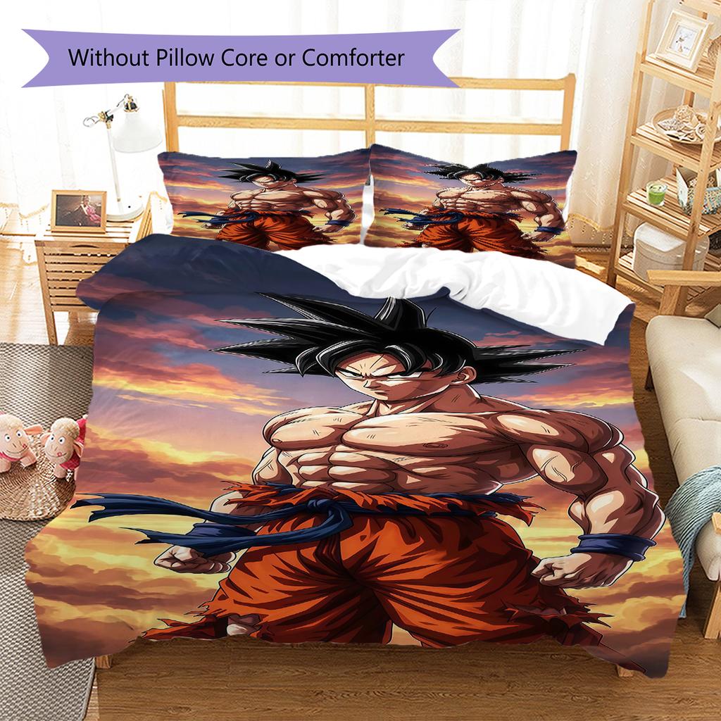 Son Goku Muster Bettwäsche, Steppbett Set Bettbezug Kissenbezug Zuhause Geburtstagsgeschenk (1 Bettbezug + 2 Kissenbezüge, ohne Füllung)