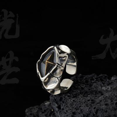 Retro Cracking Star Ring For Men Zinc Alloy Color Punk Gothic Adjustable Open Ring Handmade Rock Unisex Zircon Accessories Man Gift