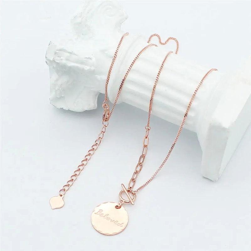 Purple Gold-Plated Rose Gold Round Brand Letter Necklace Fashion Trend Temperament Color Gold Necklace