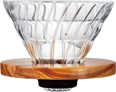 Hario V60 Hitzebeständiger Glas-Kaffeefilter Olivenholz 1-4 Tassen Vdgr 02 Ov