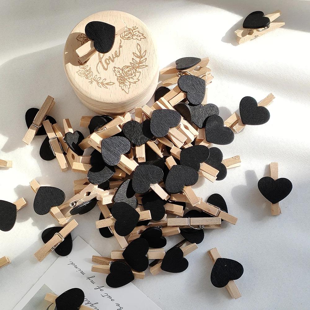 10/50pcs Red Heart Love Wooden Clothes Photo Paper Peg Pin Mini Clothespin Postcard Clips Home Wedding Valentine's Day Decorati