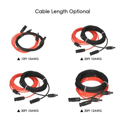 1 пара 20 футів чорного + 20 футів червоного 10AWG подовжувального кабелю сонячної панелі з гніздом і штекером