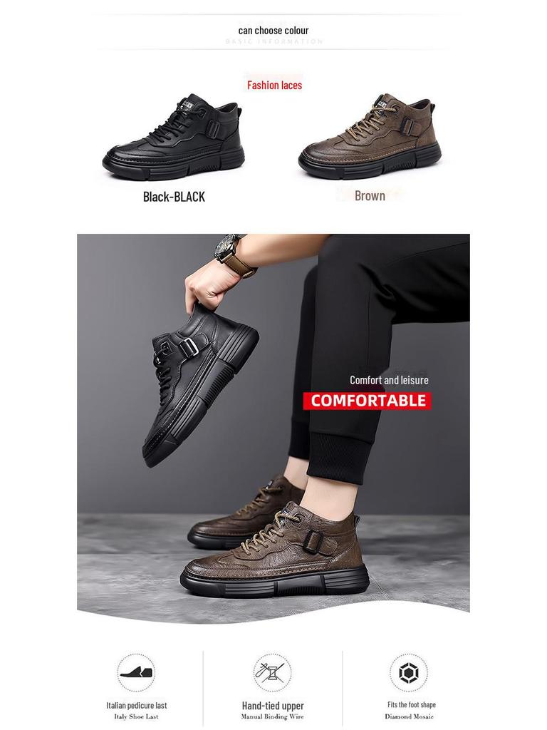 Men's 2024 Winter Leather High-Top Sneakers with Soft Sole and Plush Lining