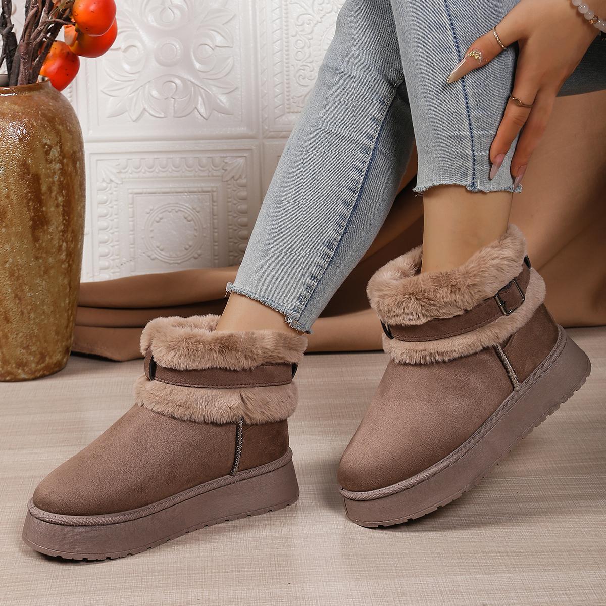 

Fashion Women Single Boots Winter New Thick Soled Plush Mid-calf Boots Casual Comfort Warm Non-slip Snow Boots Women Outdoor Women Shoes 36 хакі