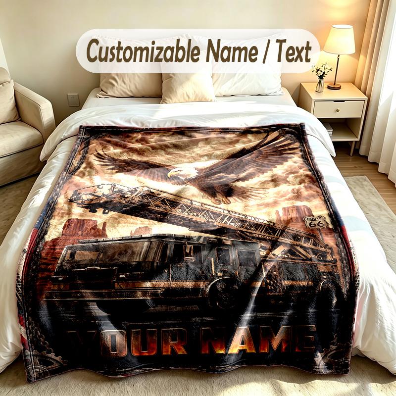 Fire Truck Theme Custom Blanket Personalized Name & Text Customized Soft Warm Throw Blanket Home Decor