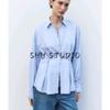 Spring New Women's Clothing Minimalist Style Waist Button Decoration Oxford Long Sleeves Lapel Shirt Tops 2190772