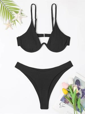 Bikini Sexy con Ferretto 2025 Donna Nero Bianco Costolato Push Up Micro Costume da Bagno Brasiliano Svuotato Costume da Bagno Perizoma Costumi da Bagno