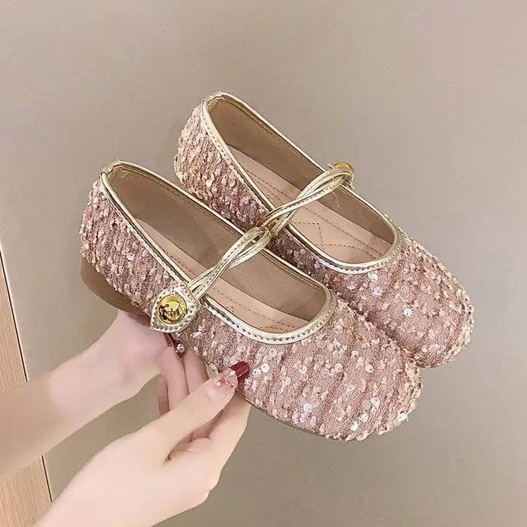 Fashion Shoes for Women Round Toe Black Net Cloth Sequins Cheap Clearance High Quality Fashion Summer 2025 Vacation Shallow Woman Flats