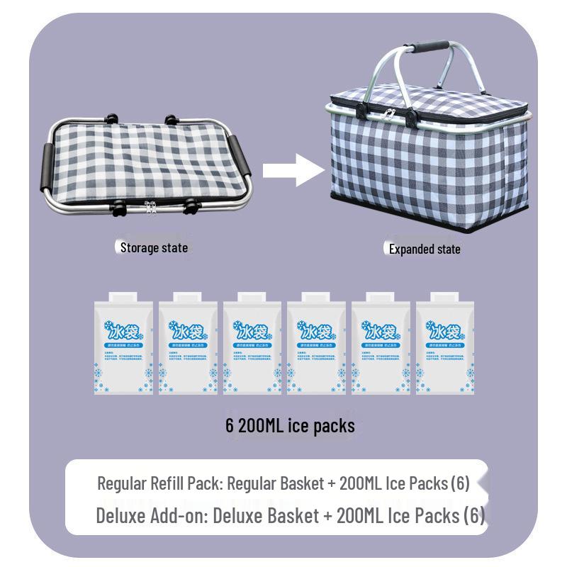 Faltbarer isolierter Picknickkorb Lunchtasche - Tragbare Sommer-Kühltasche mit Kühlakku und Aluminiumfolienisolierung