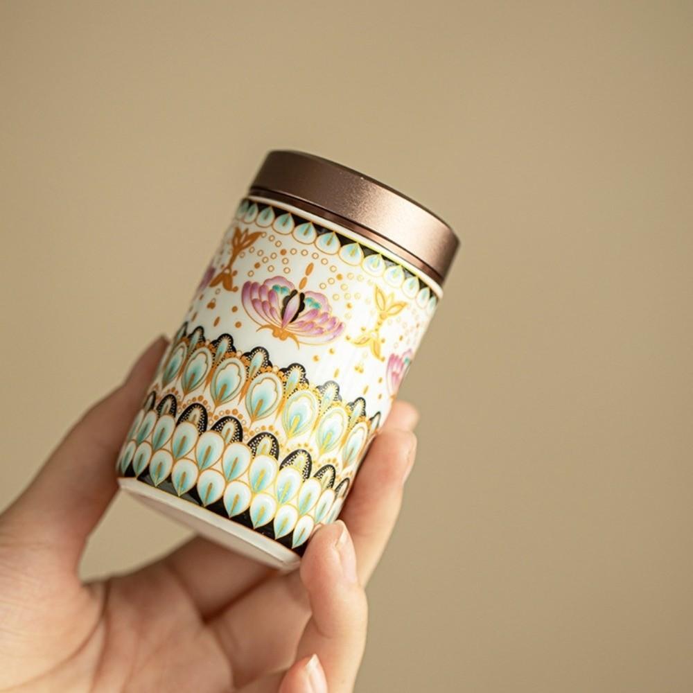 Ceramic Flower Enamel Tea Canister Mini Chinese Style Empty Tea Tin Can Versatile Moisture-proof Tea Packaging Box