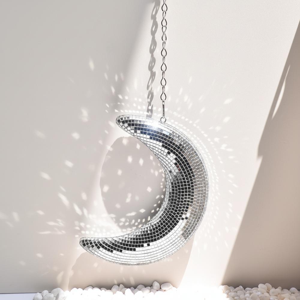 

Диско-шар в форме луны Домашний декор Подвесное украшение Отражающий кулон-луна Отражающее украшение для бара Светодиодный диско-шар для дома серебряный