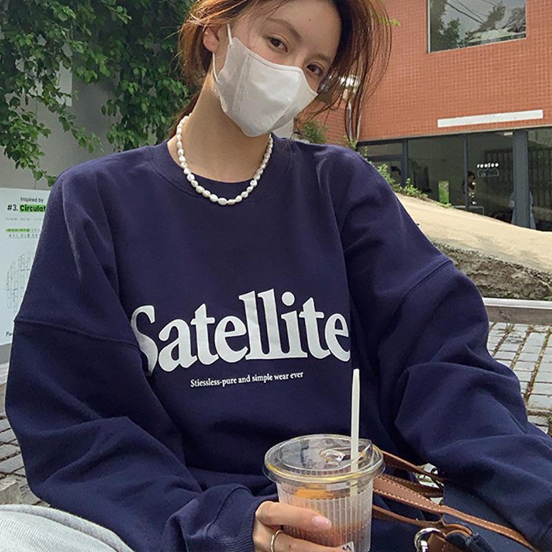 Padded Loose Casual Sweatshirt Female Autumn and Winter Jacket Ancient Round Neck Long Sleeve Bottom Shirt Top Fashion Retro Versatile Sweatshirt