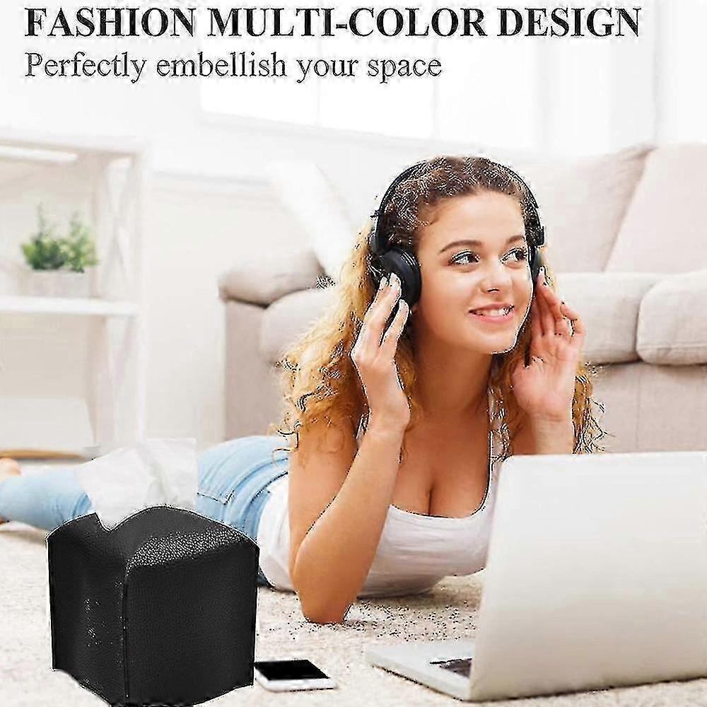 Tissue Box Cover Holder Square Pu Leather Facial Tissue Box -camel