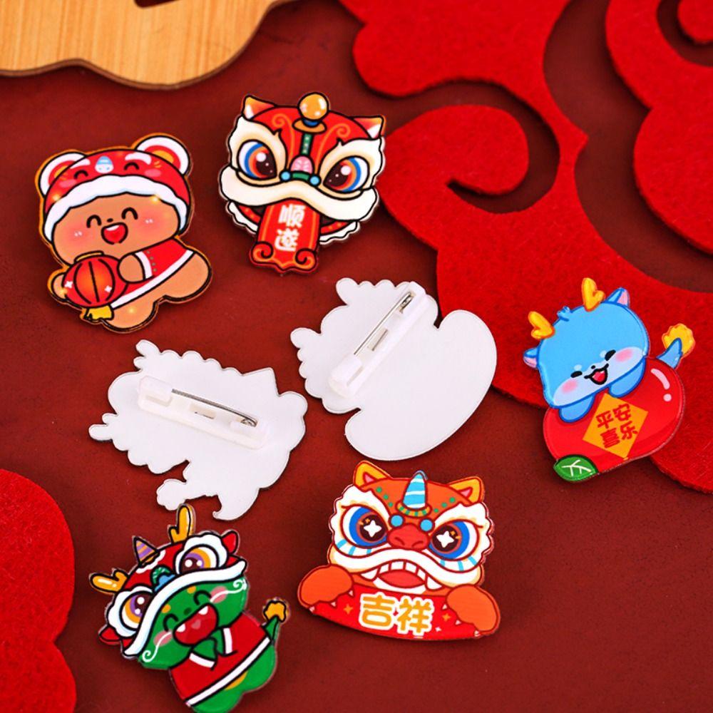 Lucky Acrylic Spring Festival Pin Dancing Lion Chinese Style Pin Exquisite Lion Dance Brooch  Girl