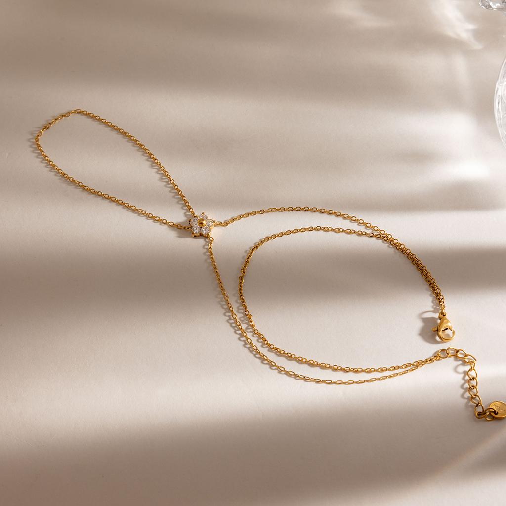 Youthway Delicate Zircon Flower Finger Bracelet For Women Minimalist 18K Gold Plated Stainless Steel Bracelet Fashion Jewelry