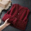 Pink lamb wool vest women's autumn and winter thickened warm outer wear fleece vest V-neck zipper vest jacket