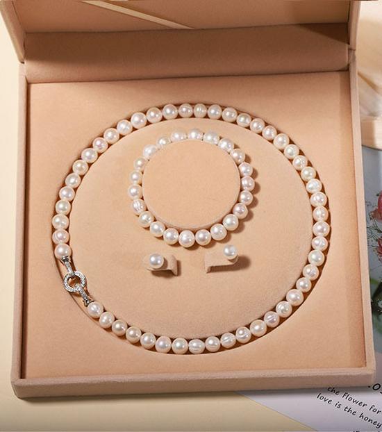 Zhuji Süßwasserperlen-Halskettenset für Damen - Echte Perlen Schlüsselbeinkette - Muttertagsgeschenk