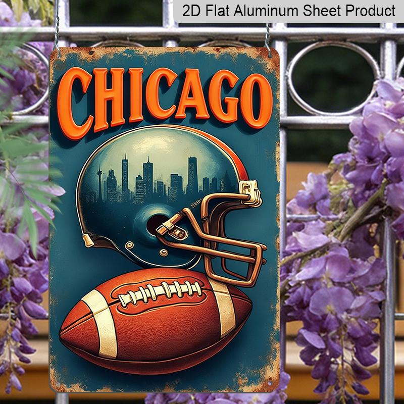 2D Flat Decorative Signs & PlaquesRetro Chicago Football Wall Hanging - Aluminum Sign, 8X12 Inches, Durable Aluminum Material, Suitable for Home
