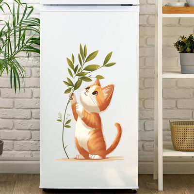 Gatto Cartone Animato Verde Foglie Adesivi Frigorifero Abbellimento e Decorazione Casa Adesivi Murali
