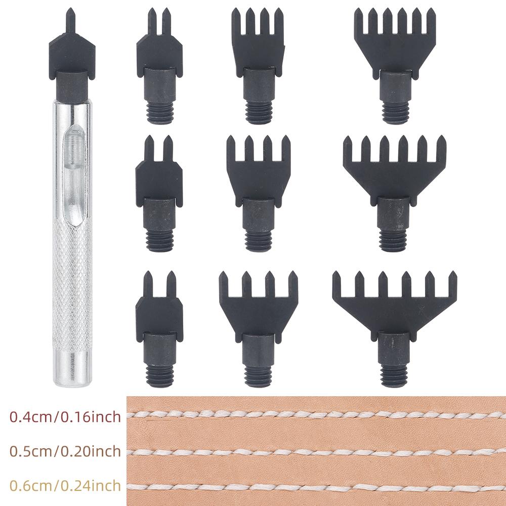 1set leather punching cut tool with interchangeable multiple teeth heads, multifunctional DIY leather handicraft stamping tool