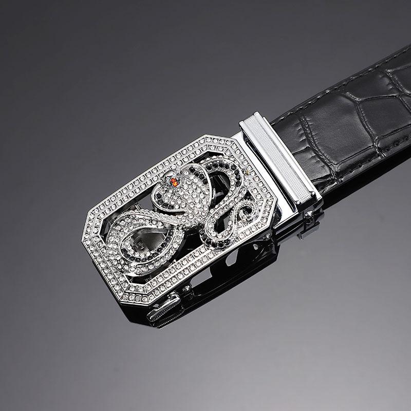 Cinto masculino de couro fivela automática primeira camada couro de vaca doze zodíaco botão cabeça crocodilo padrão cinto masculino