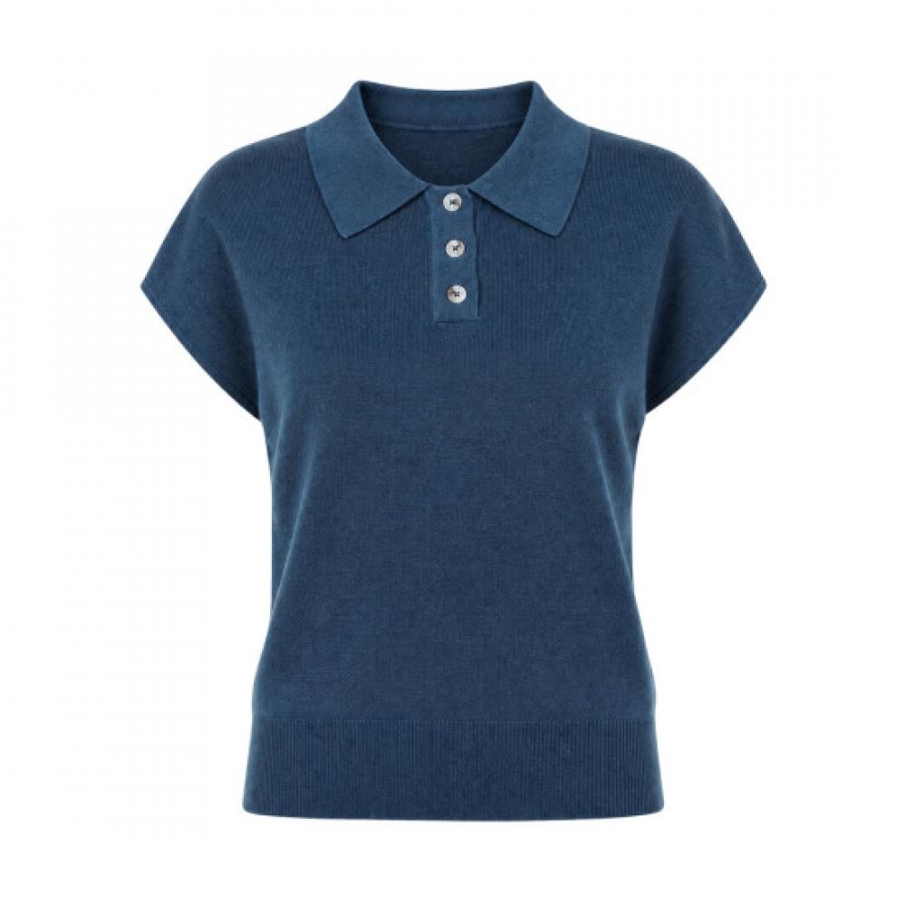 Shop Women Collar Neck BuTTon Cap Sleeve Summer KniT T shirT Bom Wkn260016 sTe