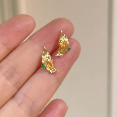 Zircon Brushed Leaf Stud Earrings Niche Temperament Versatile Earrings Fashion Retro Light Luxury Earrings Women