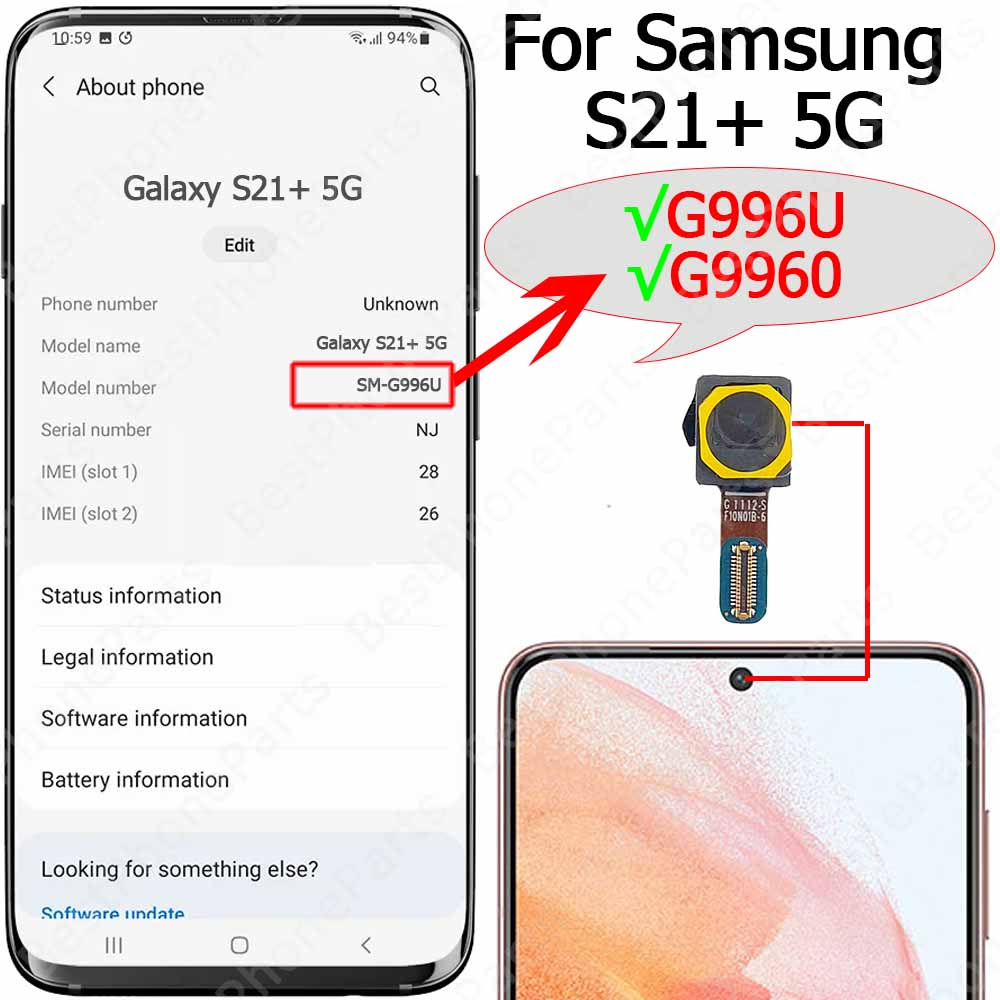 

Selfie Front Camera For Samsung Galaxy S20 FE S21 Ultra S20+ S21+ Plus 5G Facing Frontal Camera Module Mobile Phone Spare Parts G996U G9960