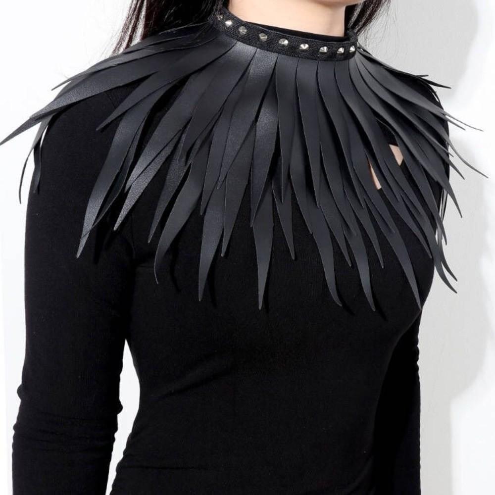Adjustable Wild Bar Neck Chain Black Leather Necklace Exaggerated PU Leather Necklace Nightclub