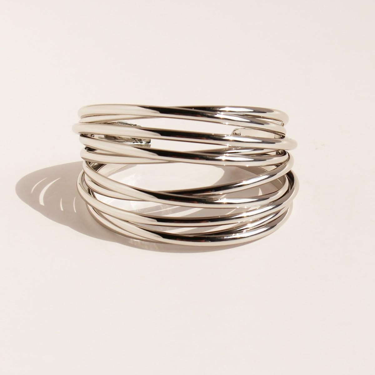 

Преувеличенный многослойный линейный крест широкий открытый браслет женский абстрактный волнистый узор наручные украшения 755 белого золота