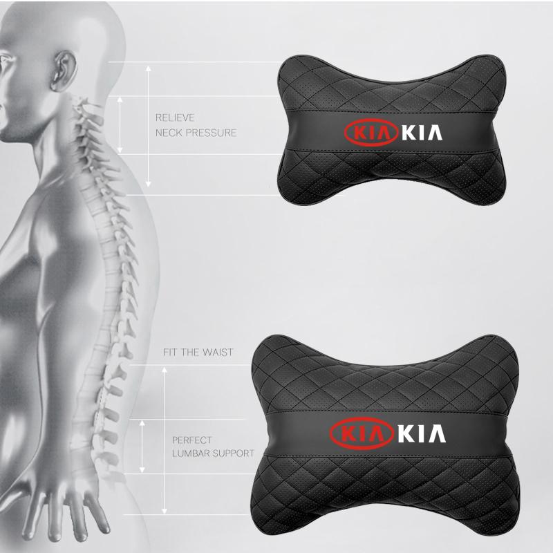Car Seat Neck Pillow Leather Headrest Lumbar Waist Support Mat For KIA EV6 Stinger RIO Sorento Picanto Ceed Borrego Syros K4 K5