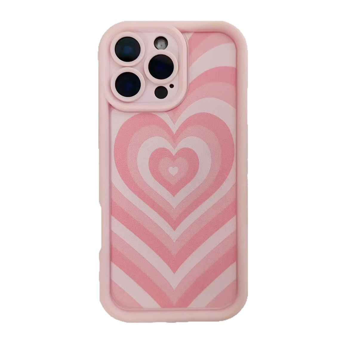 Pink Gradient Heart Phone Case for iPhone 15/16/17 PM, Drop-Proof TPU, Eye Protection iPhone XR
