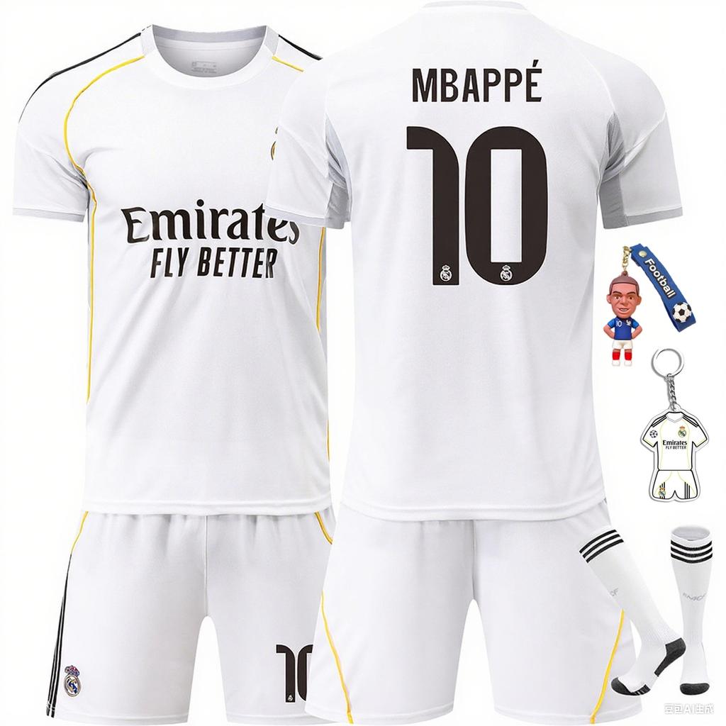 Kids Mbappé 10# Soccer Jersey Set White Polyester Gift Included