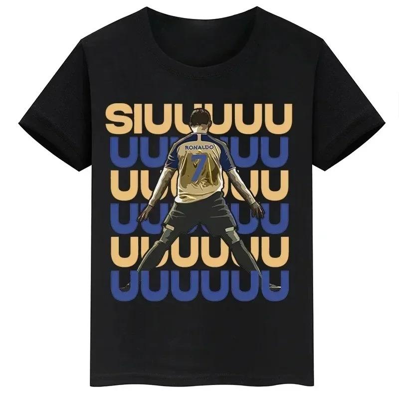 Stylish Black Cristiano Ronaldo "Siuuu" Goal Celebration Football Graphic Casual Cotton Short-Sleeve T-Shirt