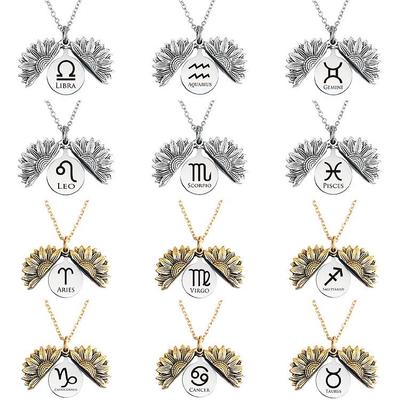 Sunflower Zodiac Pendant Necklace with Engravable Features