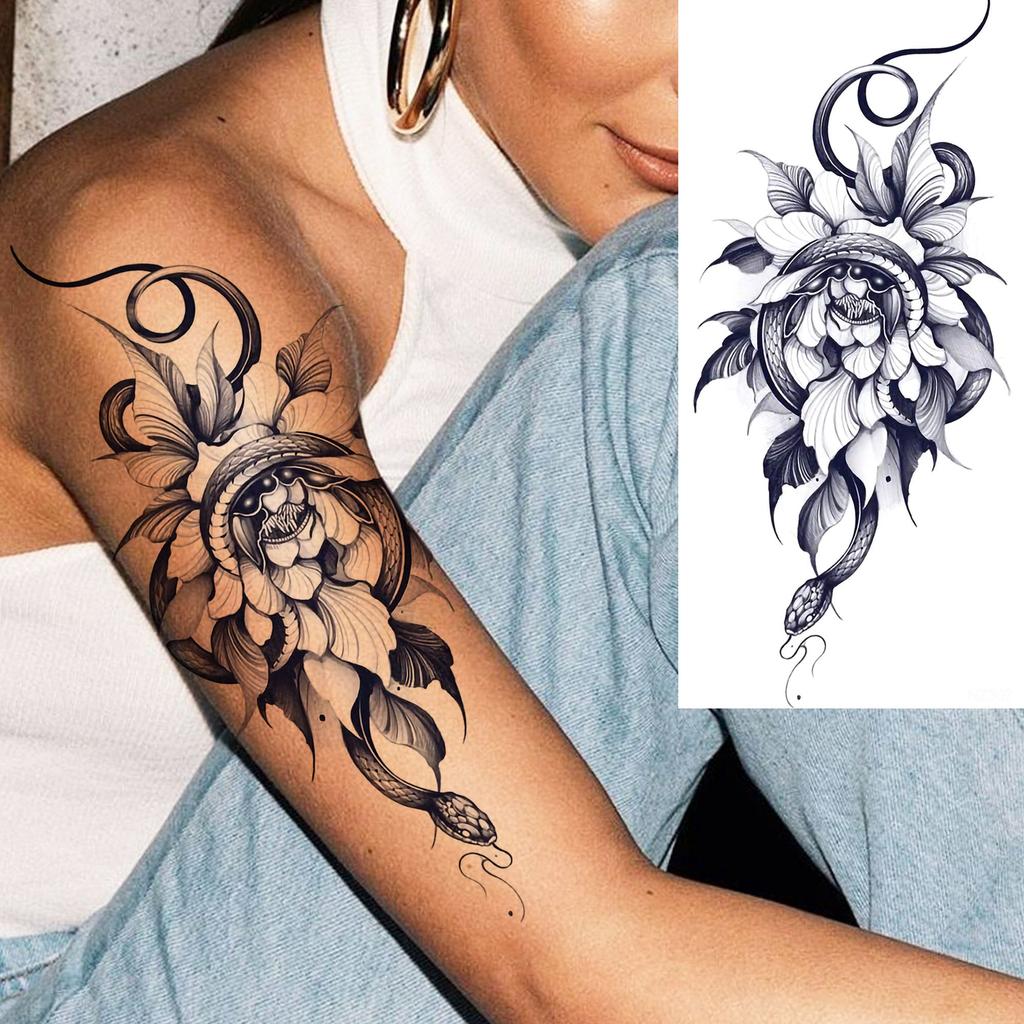 1 Sheet Snake Butterfly Compass Flowers Temporary Tattoos For Women Girls Waterproof Realistic Fake Tattoo Sticker Long Lasting