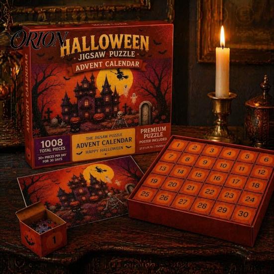 Kids Countdown Calendar 1008Pcs/Set Halloween Jigsaw Puzzle Advent Calendar, 30 Days Haunted Nightmare House Puzzle, Educational Toy Box for