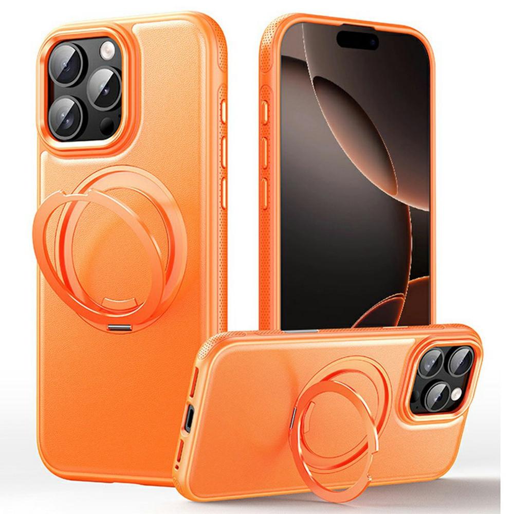 For iPhone 16 Pro Max Case Compatible with MagSafe Rotating Kickstand Litchi Texture PC TPU Phone Cover