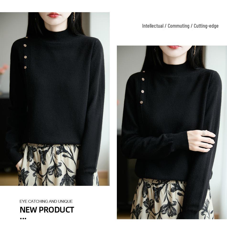 Autumn 2026 Women's Knitwear: Plush Long Sleeve Half-High Neck Pullover Sweater