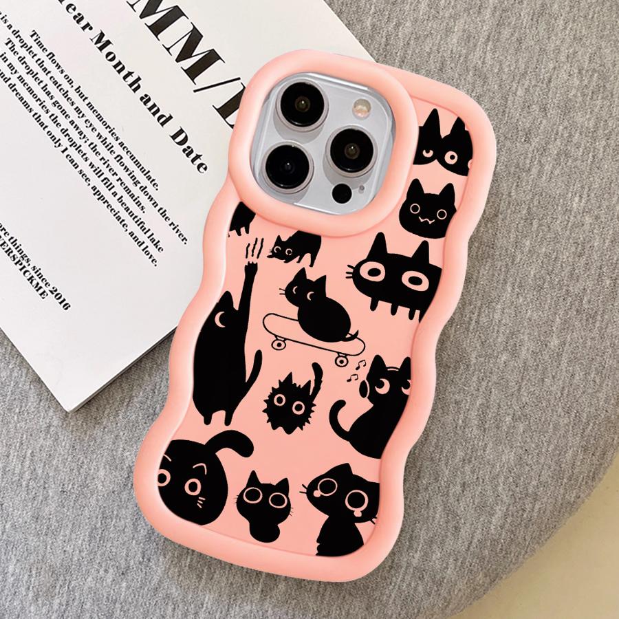 Black Cat Cartoon Soft Phone Cover Case for iPhone 16 Pro Max 11 17 Air 15 Plus 12 14 8 XR 13