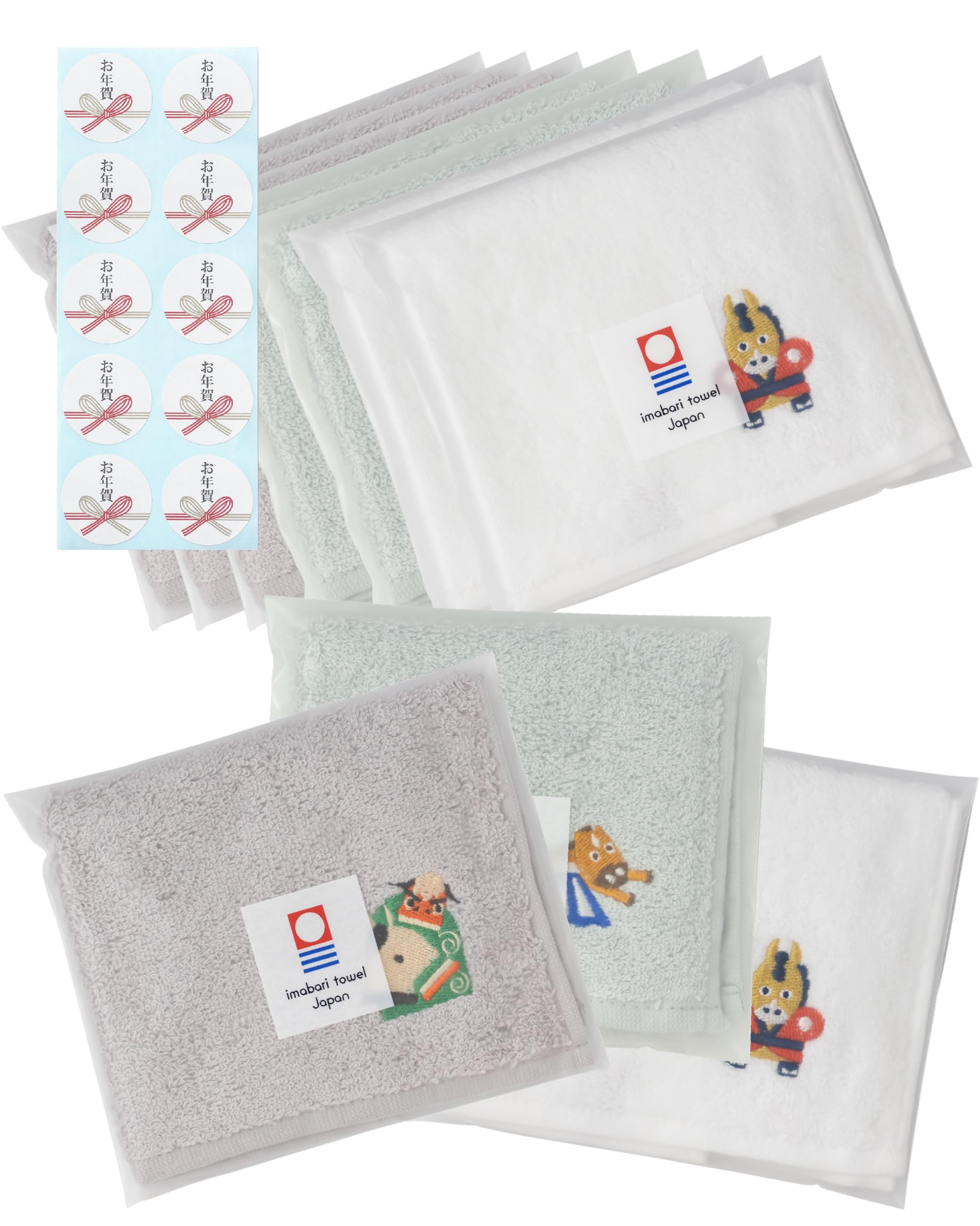 

Imabari Hand New Zodiac Individually Sticker Medium Made in Moffin Aso Towel Handkerchiefs Assorted [asoboze] Towels, 10-Piece Set, Year s Gift,