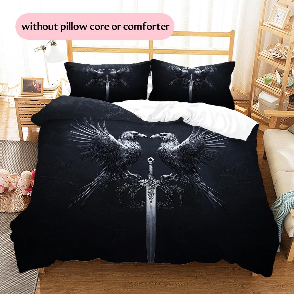 Bird and Sword Pattern Bedding Quilt Set Home Decoration Gift (1 * duvet cover + 2 * pillowcase without core)