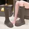 Mote høst knelhøye støvler for kvinner Ekte skinn Tykksålede Høyere Skorsteinsskaft Utendørs Trendy Damestøvler 35-40