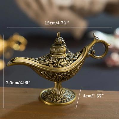 12cm(4.7")Legend Aladdin Magic Genie Lamps Classic Rare Hollow  Incense Burners Retro Wishing Oil Lamp Home Decor Gift