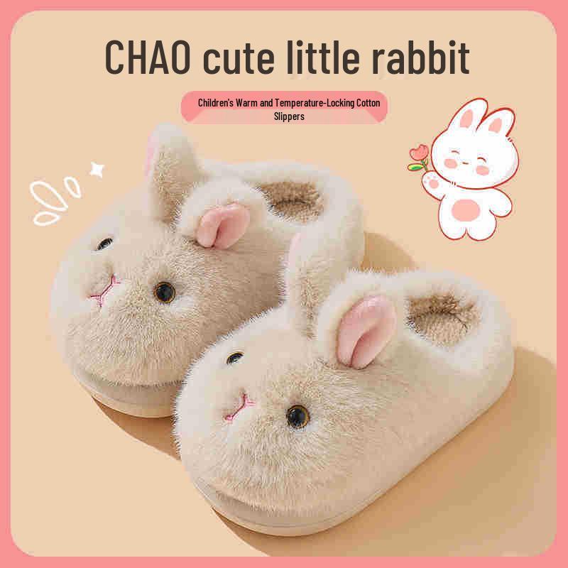 Girls' Winter Velvet Fur Slippers - Warm Indoor Closed-Toe Cotton Shoes for Children and Women