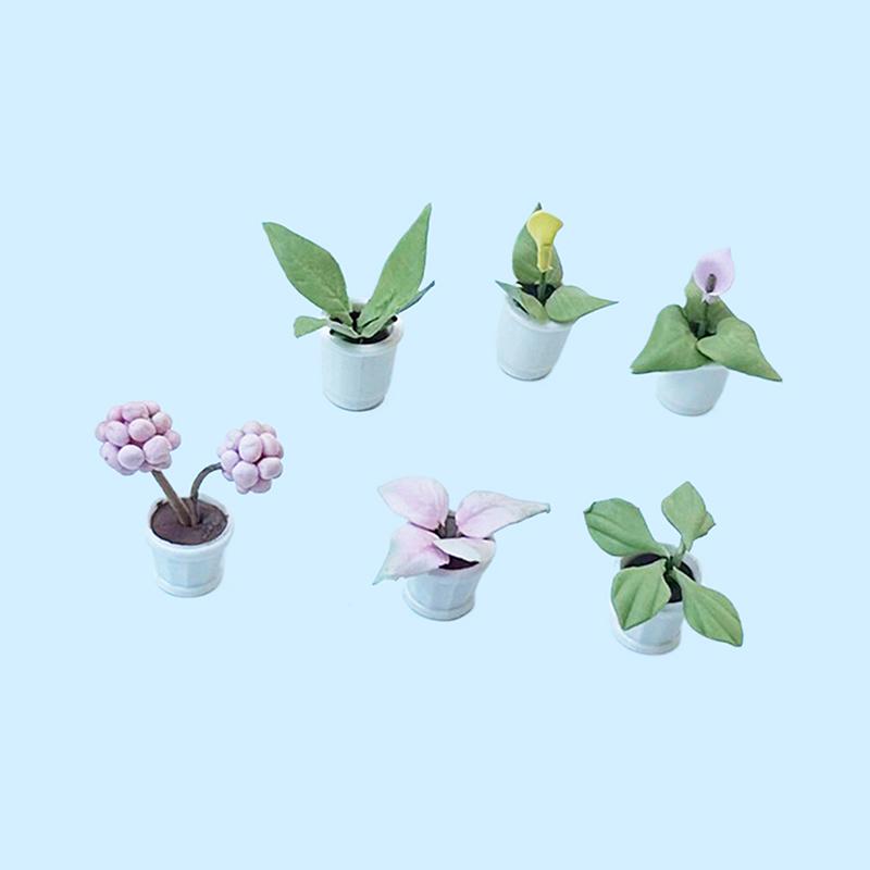 2Pcs 1:12 Dollhouse Furniture Accessories Scenery Decoration Mini  Plants Small Flower Pots Interior Decoration Clay